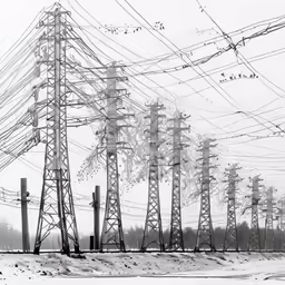 a bunch of poles and lines in the air
