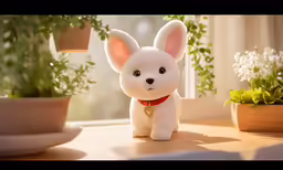 a little white stuffed animal that is sitting on a table