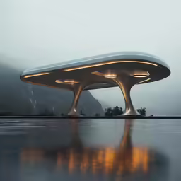 a futuristic structure with two circular bases on top