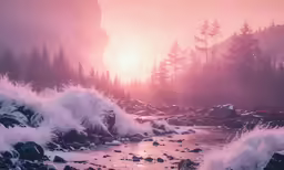 a body of water with foam on the rocks