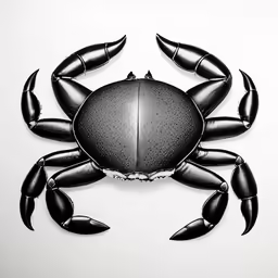 an abstract black crab sits on a white background