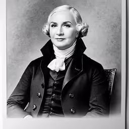 a portrait of a woman with blond hair in a peal and jacket