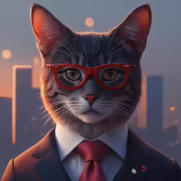 a cat wearing glasses while wearing a suit