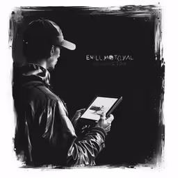 a person in baseball caps is reading something on a tablet