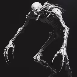 a creepy skeleton standing in the dark