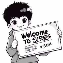 a cartoon boy holding a sign with the words welcome to the school