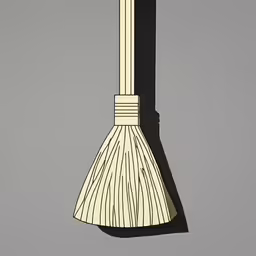 a broom hanging on a wall next to a gray floor