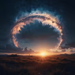 the sun is shining behind the clouds and a blue ring