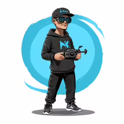 a cartoon of a man holding a camera