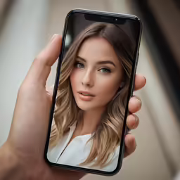 a girl holding her phone up with an image of herself