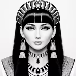 an egyptian woman in a headpiece and necklace