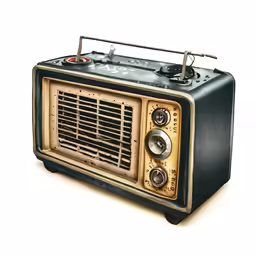 old fashioned radio with small antenna sitting on the table