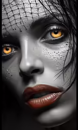 a beautiful woman with orange eyes and black netting