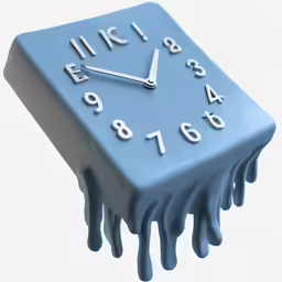 a clock made to look like a dripping blue box