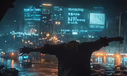 an image of a man holding out his hands in the rain
