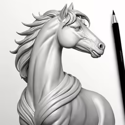 a drawing of a horse with long mane