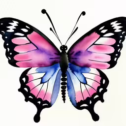 a butterfly painted with watercolors, on a white background