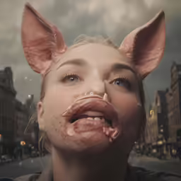 an altered photograph of a woman sticking out her tongue
