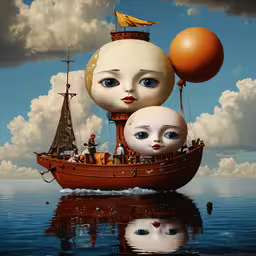 a drawing of a sailboat that is floating in the water,there is an image of an object floating in the water