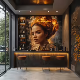 an advertisement on the wall of a fancy bar