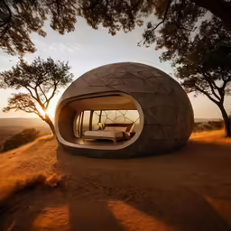 a man looking out the window of his round dwelling