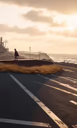 the person is walking along the edge of a walkway