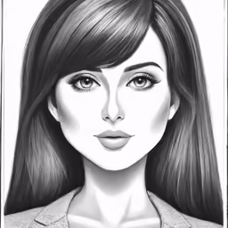 a woman with long hair and big eyes