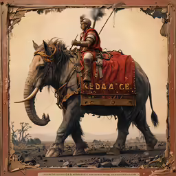 a man riding an elephant with a sword
