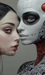 two women with face tattoos are shown side by side
