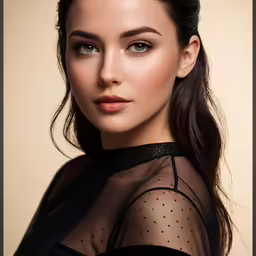 the girl is wearing a black dress with sheer lace