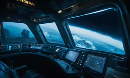 the control panel inside a space station with a view of the earth