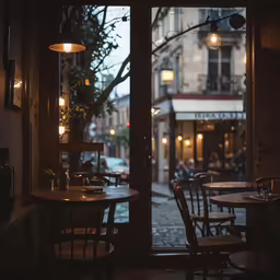 the outside restaurant window is covered with lights