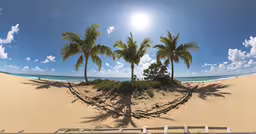 the sun is shining on a small island in the sand