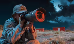 a man is taking pictures with a camera in the desert