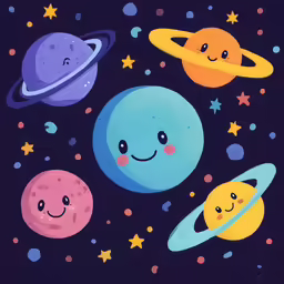 four planets are in the sky with stars