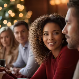 group of people sitting at a table looking at something