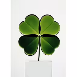 a four leaf clover sitting on a white vase,three leaf clover displayed in a square white ceramic holder
