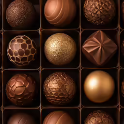 many chocolate balls sitting in a box together