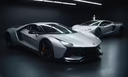 two sports cars one white and the other gray