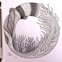 a drawing with pen and ink on white paper