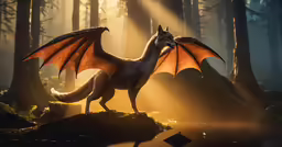 a statue of a dragon standing in a forest