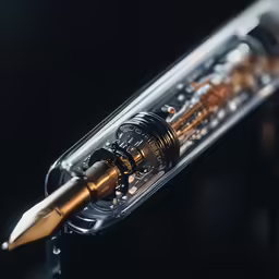 an antique style mechanical fountain pen sitting on top of a table