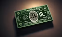 a green dollar bill sitting on top of a table,the us 1 bill has been altered in an advertisement