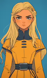 blonde hair anime character with blue background