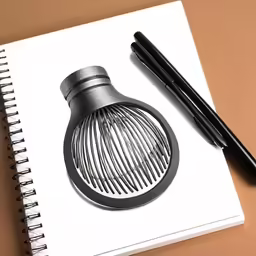notebook and pen resting next to a spiral shaped object