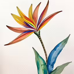 a painting with multi - colored flowers is shown,a painting of a brightly colored plant in a pot