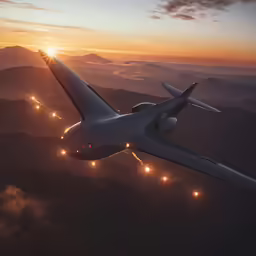 an airplane with its wheels down flying over the mountains