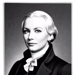 a woman wearing a black suit with white necktie