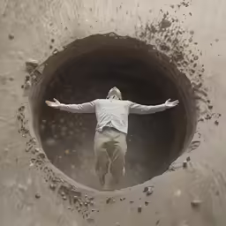 a person is standing in the middle of a tunnel