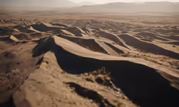 an arid landscape with a few sparse trees and hills